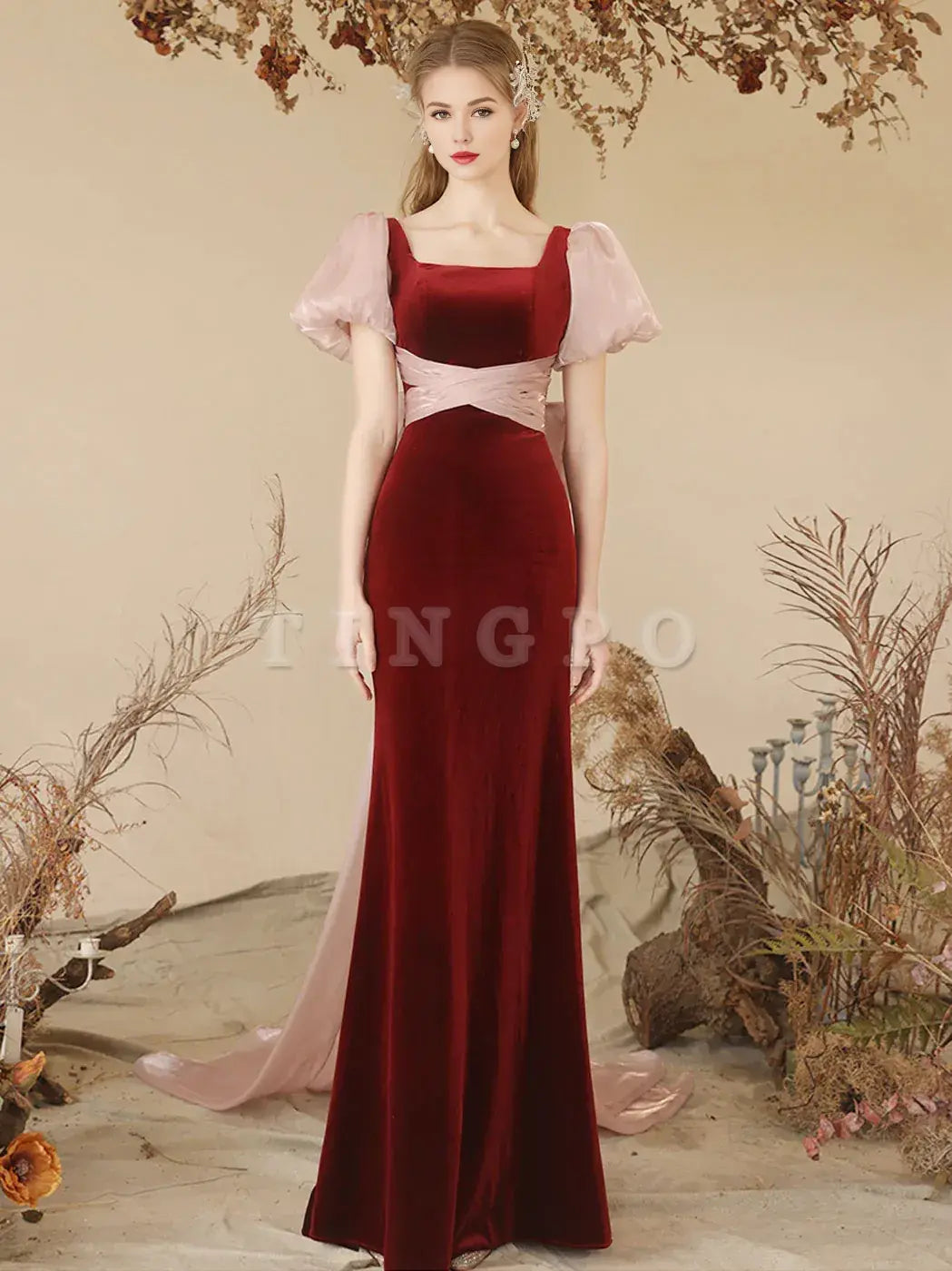 Wholesale Burgundy Mermaid Velvet Long Prom Dress Burgundy Formal Dresses gowns evening dresses